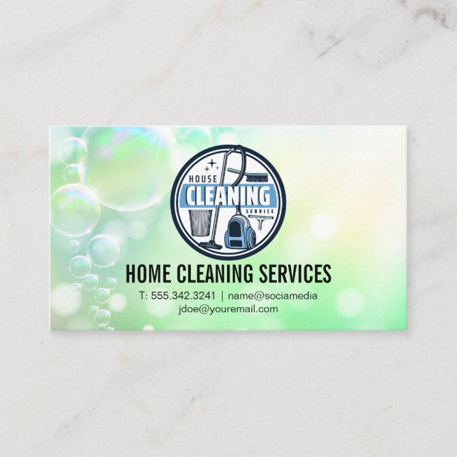 House Cleaning Logo | Janitorial Services Business Card (Front)