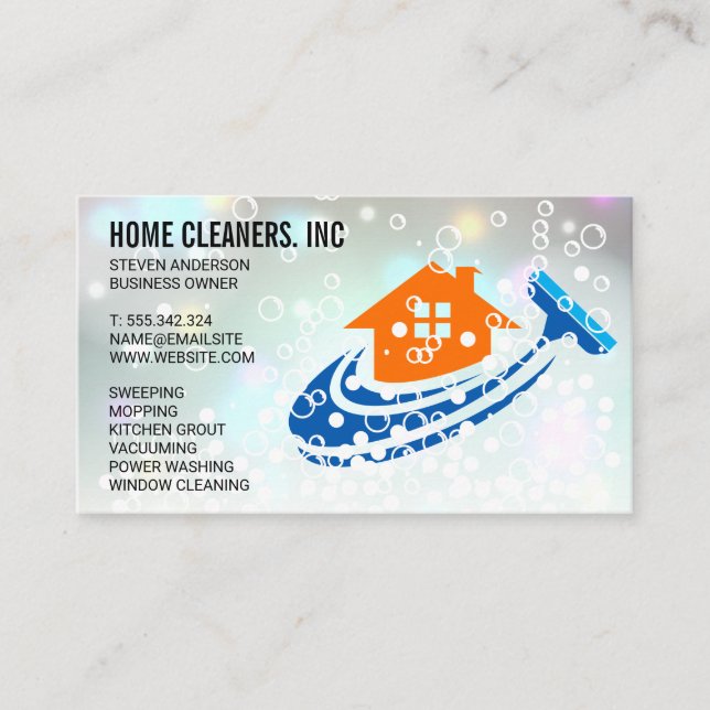 House Cleaning Logo | Maid | Soap Bubbles Business Card (Front)