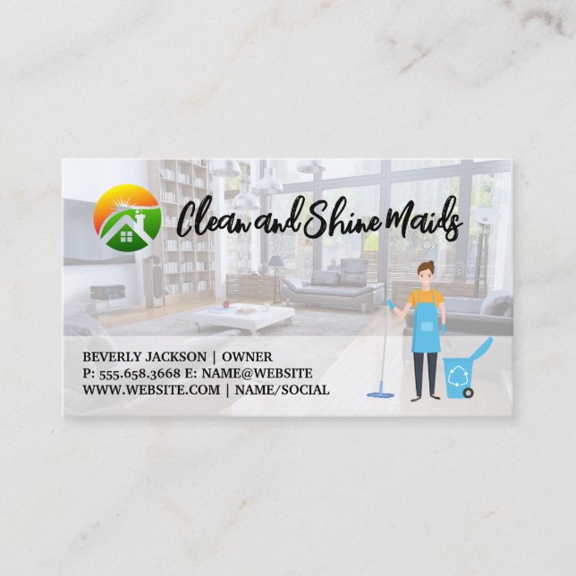 House Cleaning Maid Logo | Living Room Business Card (Front)