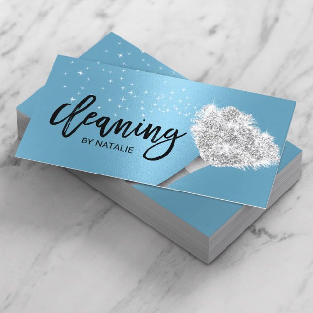 House Cleaning Maid Service Elegant Blue Business Card (Creator Uploaded)