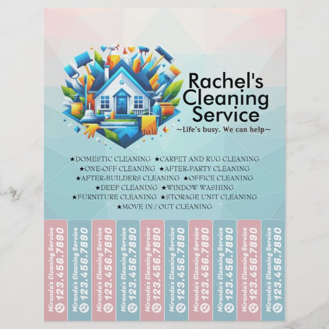 House cleaning Maid Service Flyer Tear Off Strips (Front)