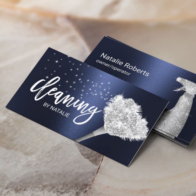 House Cleaning Maid Service Modern Navy Blue Business Card (Creator Uploaded)