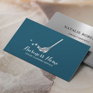 House Cleaning Maid Service Modern Teal & Silver Business Card