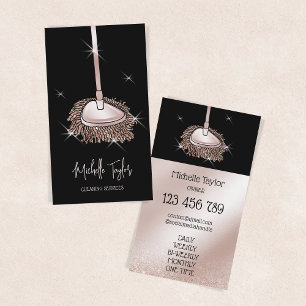 House Cleaning Maid Service Rose Gold Glitter Mop Business Card