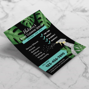 House Cleaning Maid Service Tropical Leaves Black Flyer