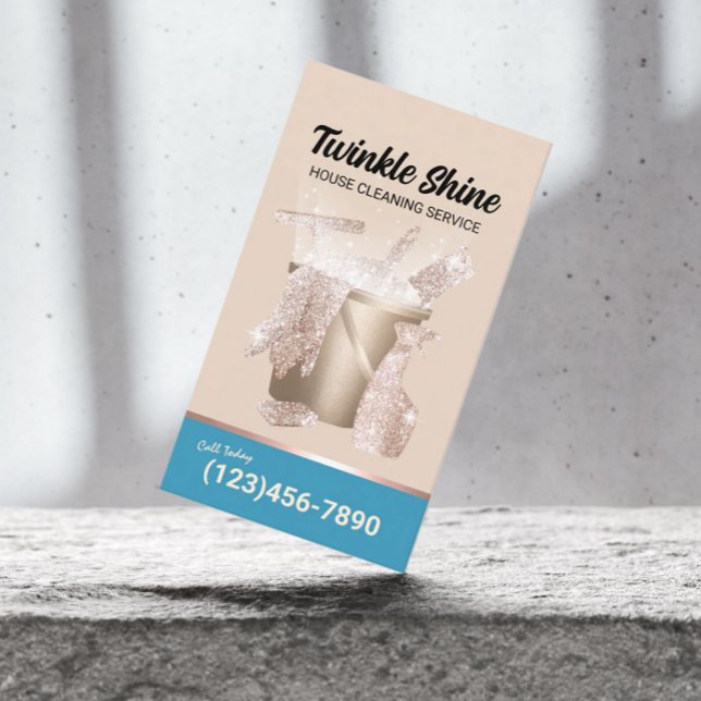 House Cleaning Modern Begei & Blue Housekeeping Business Card (Creator Uploaded)