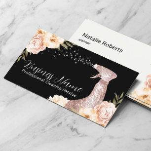 House Cleaning Modern Floral Maid Service Business Card