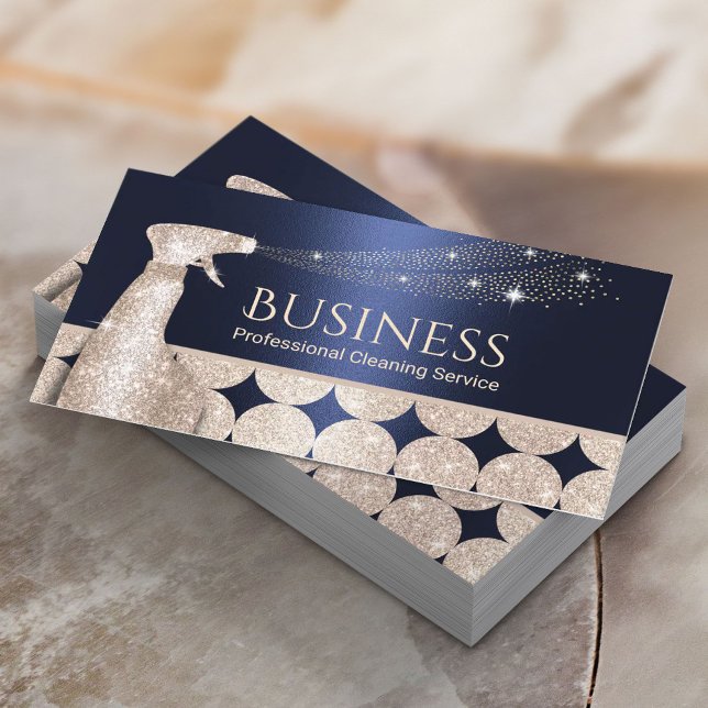  House Cleaning Modern Navy & Gold Maid Service Business Card (Creator Uploaded)