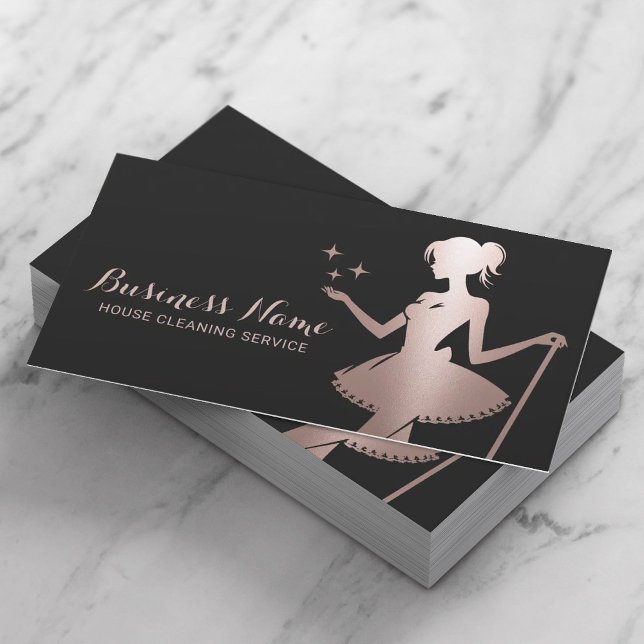 House Cleaning Modern Rose Gold Maid Service Business Card (Creator Uploaded)