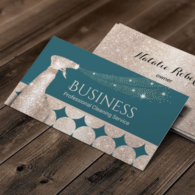  House Cleaning Modern Teal & Gold Maid Service Business Card (Creator Uploaded)