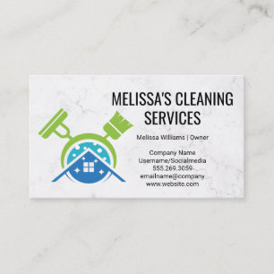 House Cleaning   Mop Broom Logo Business Card