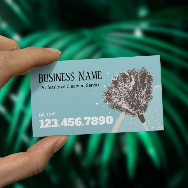 House Cleaning Plain Feather Duster Housekeeping Business Card (Creator Uploaded)