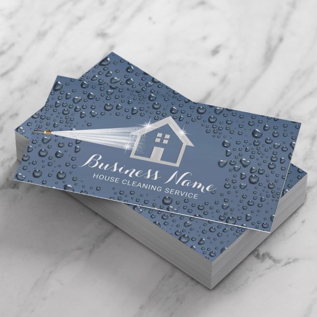 House Cleaning Power Wash Dusty Blue Cleaning Business Card (Creator Uploaded)