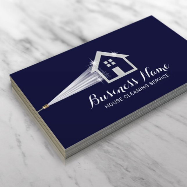 House Cleaning Power Wash Roof Cleaning Navy Blue Business Card (Creator Uploaded)