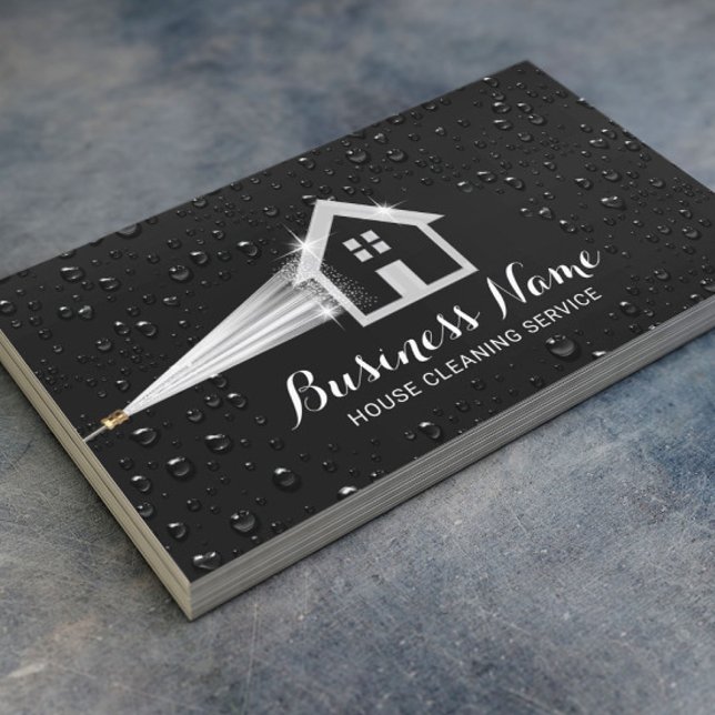 House Cleaning Pressure Washing Black Cleaning Business Card (Creator Uploaded)
