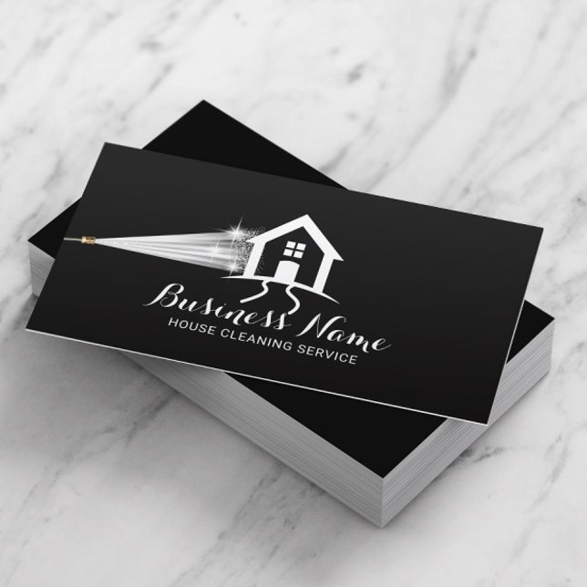 House Cleaning Pressure Washing House Logo Black Business Card (Creator Uploaded)