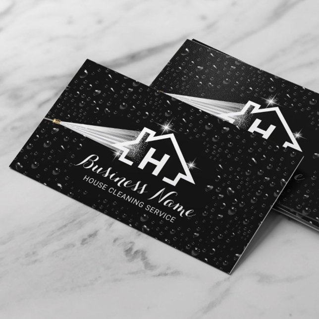 House Cleaning Pressure Washing Monogram Black Business Card (Creator Uploaded)