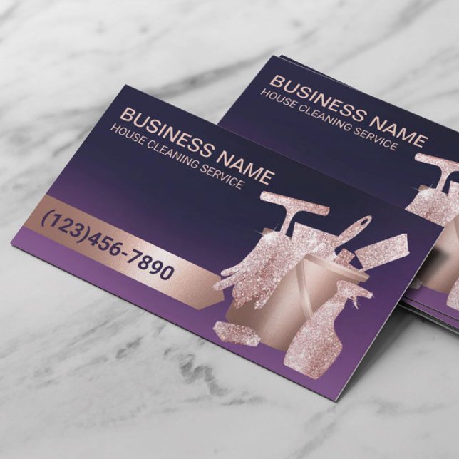 House Cleaning Purple & Rose Gold Professional Business Card (Creator Uploaded)