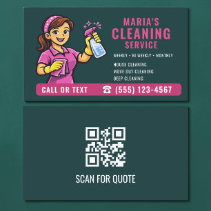 House Cleaning QR Code Teal Green Pink Business Card