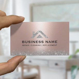 House Cleaning Realtor Modern Rose Gold & Silver Business Card