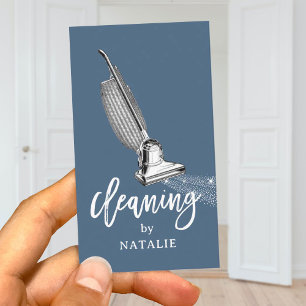 House Cleaning Retro Vacuum Cleaner Dusty Blue Business Card