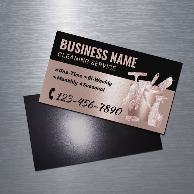 House Cleaning Rose Gold Glitter Housekeeping Magnetic Business Card (Creator Uploaded)