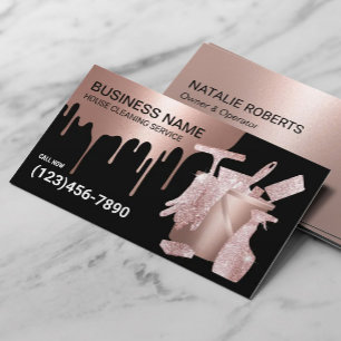 House Cleaning Rose Gold Glitter Maid Service Business Card