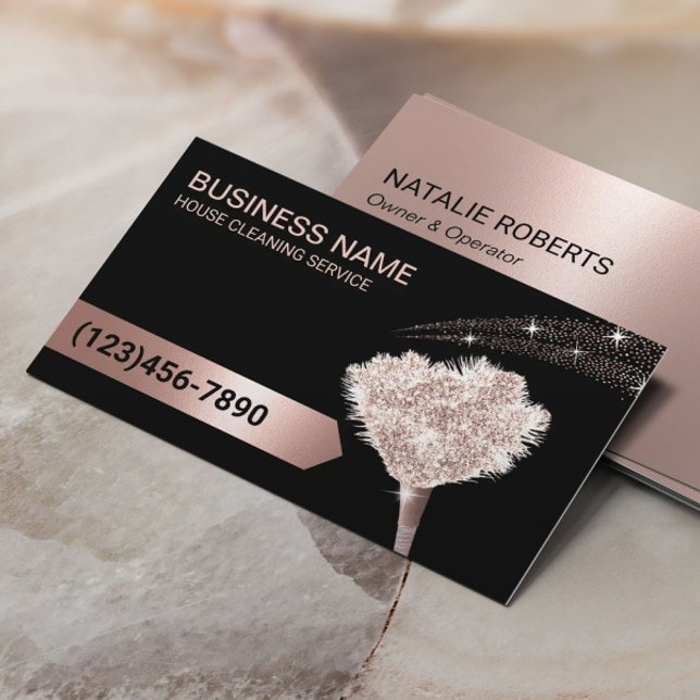 House Cleaning Rose Gold Glitter Maid Service Business Card (Creator Uploaded)