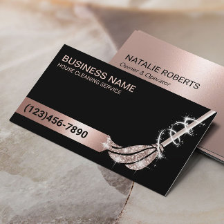 House Cleaning Rose Gold Glitter Mop Maid Service Business Card