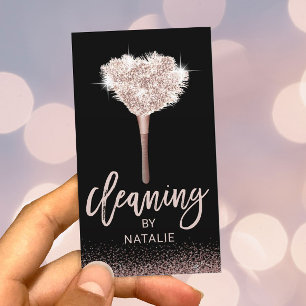 House Cleaning Rose Gold Maid Feather Duster Business Card