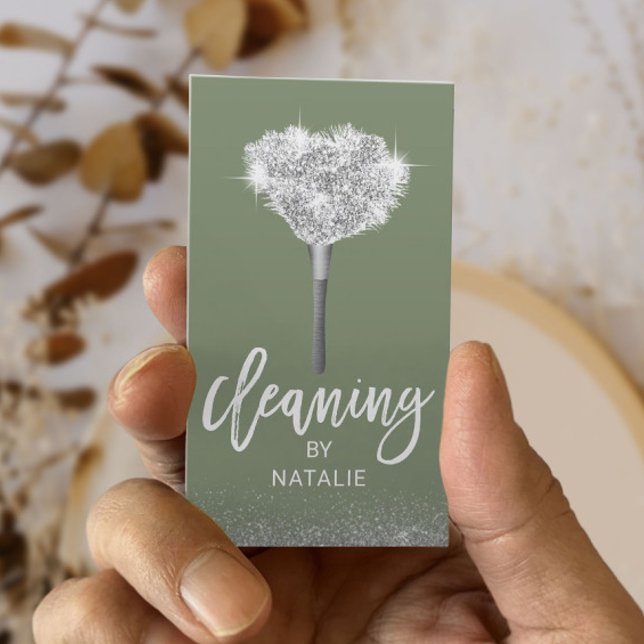House Cleaning Sage Green Maid Service Business Card (Creator Uploaded)