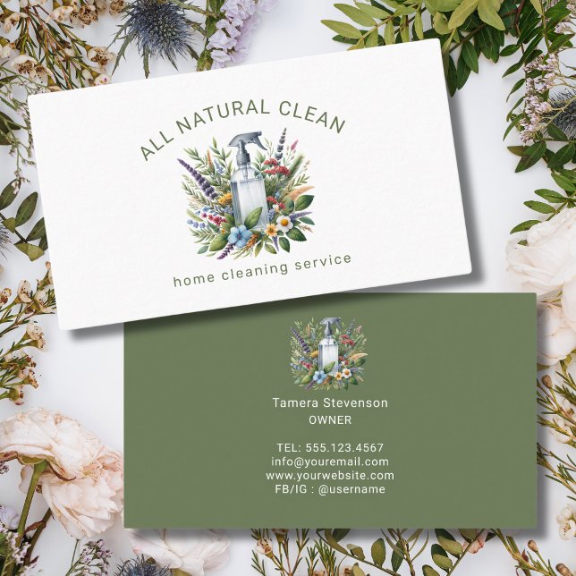 House Cleaning Service All Natural Floral Business Card (Creator Uploaded)