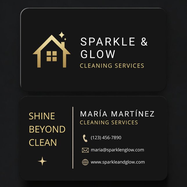 House Cleaning Service Black Gold Professional Business Card (Creator Uploaded)
