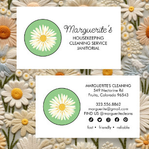 House Cleaning Service Daisy Logo Social Icons  Business Card
