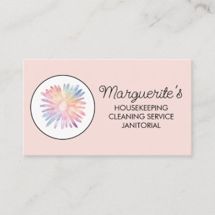 House Cleaning Service Daisy Logo Social Icons  Business Card