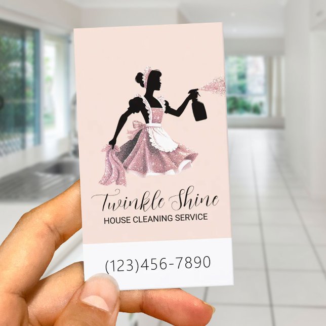 House Cleaning Service Elegant Blush Pink Maid Business Card (Creator Uploaded)
