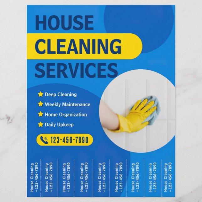 House Cleaning Service Flyers with Tear Off Strips (Front)