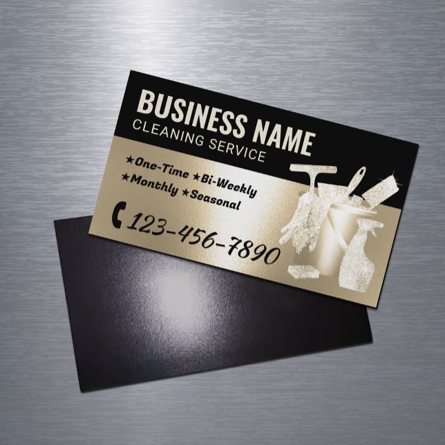 House Cleaning Service Gold Glitter Housekeeping Magnetic Business Card (Creator Uploaded)