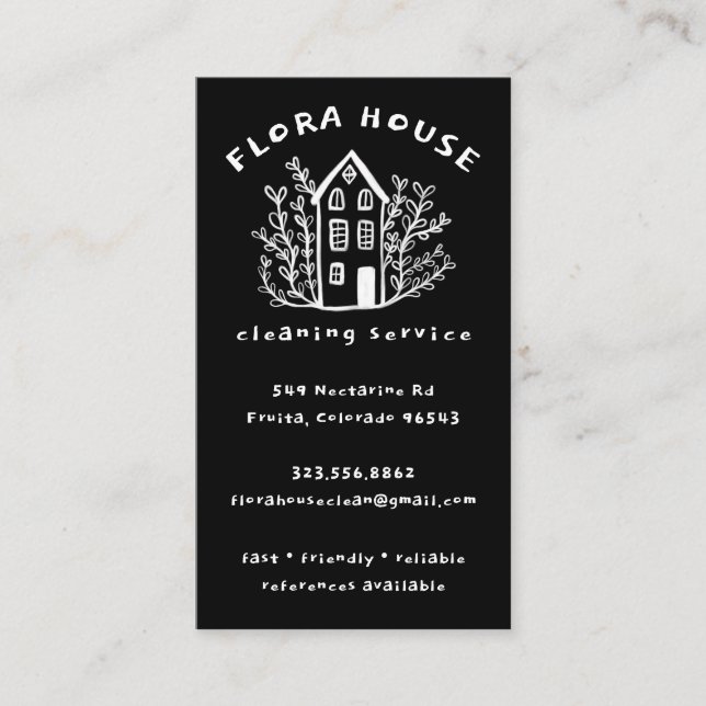 House Cleaning Service Home Hand Drawn Logo B&W Business Card (Front)