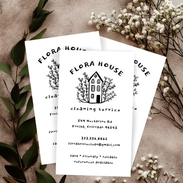 House Cleaning Service Home Hand Drawn Logo Business Card (House Cleaning Service Home Hand Drawn Logo Business Card
)
