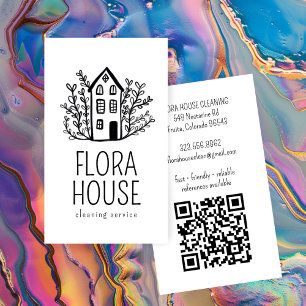 House Cleaning Service Home Hand Drawn Logo QR  Business Card