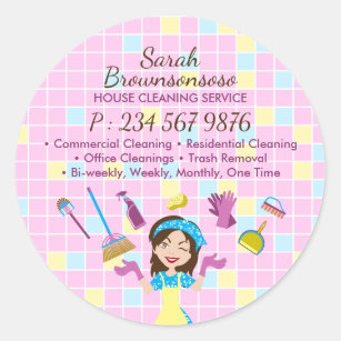 House Cleaning Service Janitorial Maid Girl Worker Classic Round Sticker