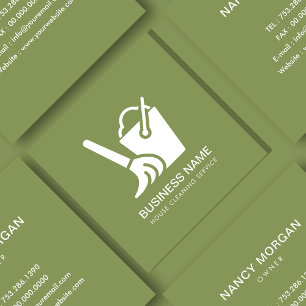 House Cleaning Service Logo Sage Green Square Business Card