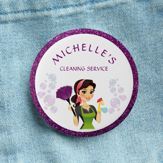  House Cleaning Service Maid Glitter Business 3 Cm Round Badge (Creator Uploaded)