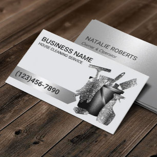 House Cleaning Service Modern Black Glitter Business Card