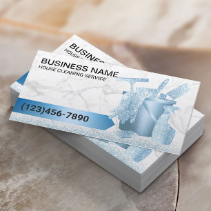 House Cleaning Service Modern Blue Marble Business Card