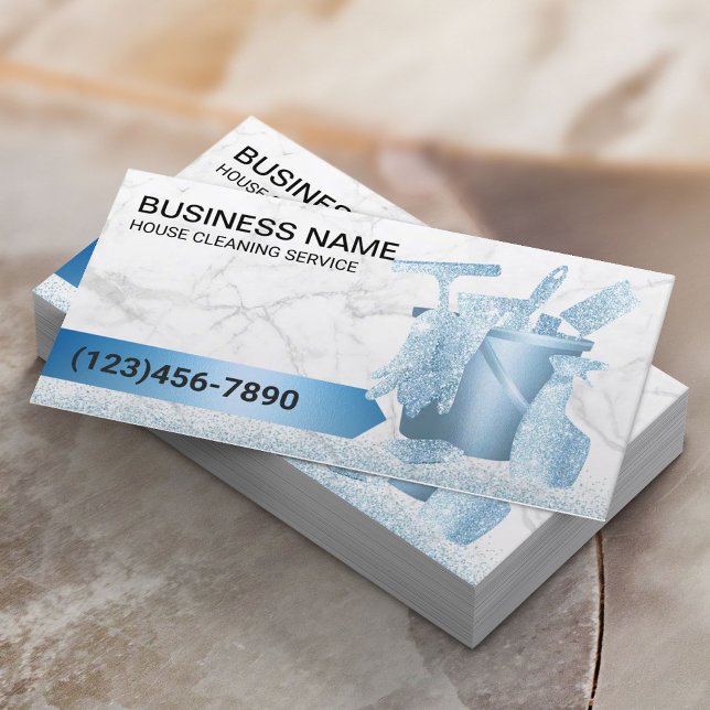 House Cleaning Service Modern Blue Marble Business Card (Creator Uploaded)