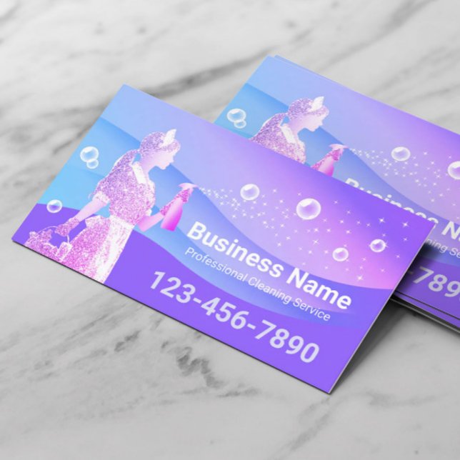 House Cleaning Service Modern Blue Purple Maid Business Card (Creator Uploaded)
