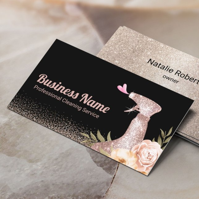 House Cleaning Service Modern Floral Spray Cleaner Business Card (Creator Uploaded)