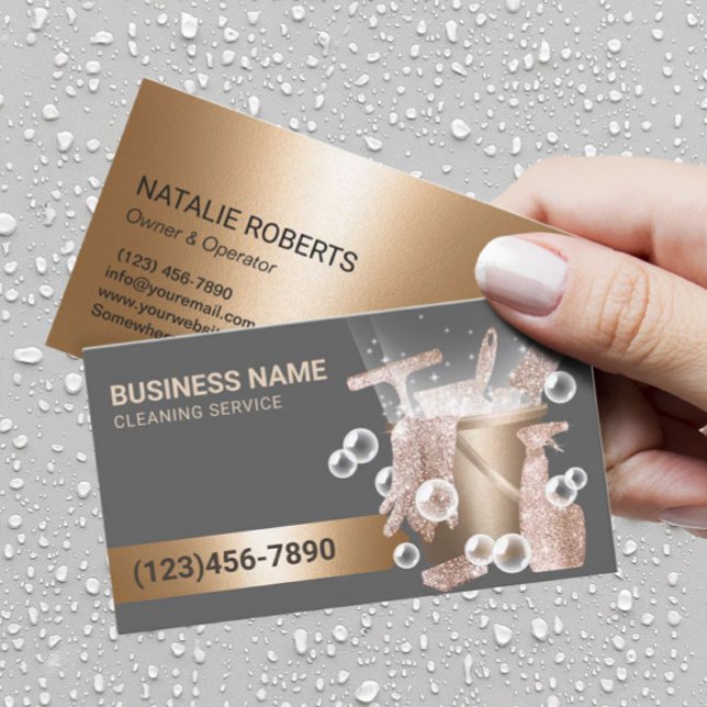 House Cleaning Service Modern Gold Clean Supplies Business Card (Creator Uploaded)